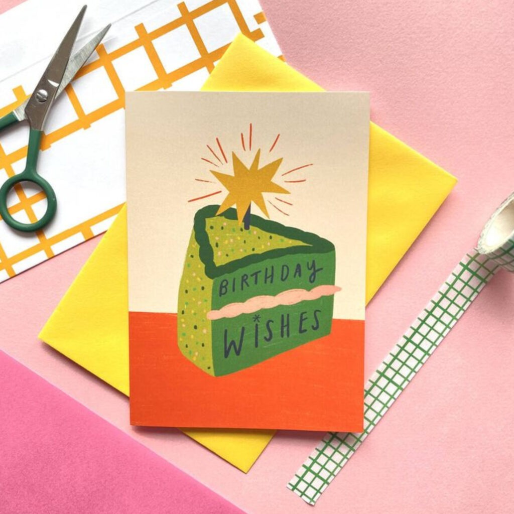 Birthday wishes, birthday cake slice card