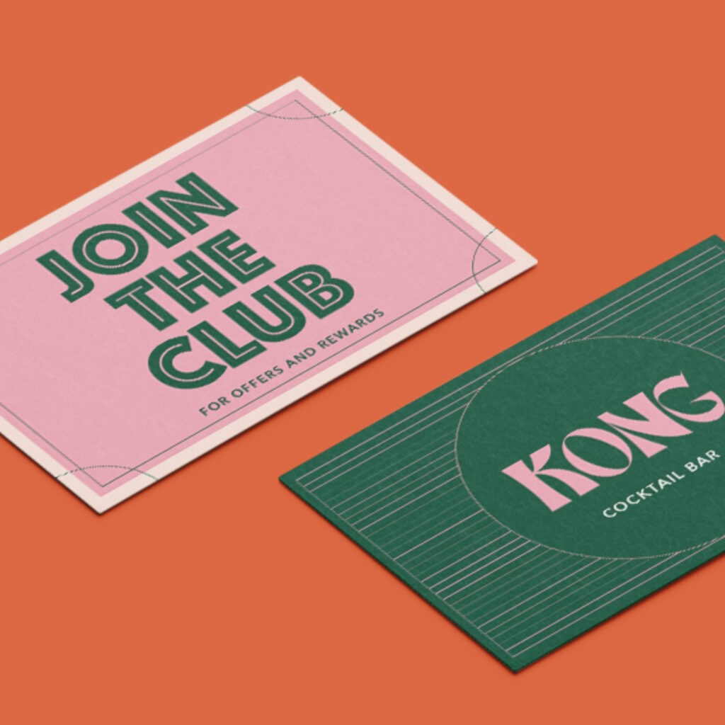Pink and green cocktail bar postcard 